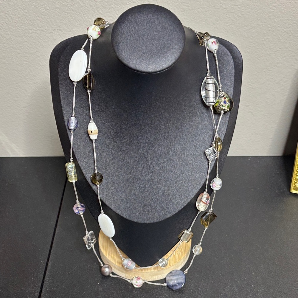 Vintage Cake Dichroic Glass Ceramic Long Strung Necklace